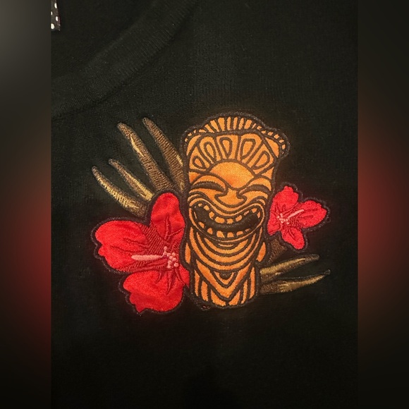Voodoo Vixen Black Tiki Cardigan with Red Floral Embroidery - Picture 9 of 16